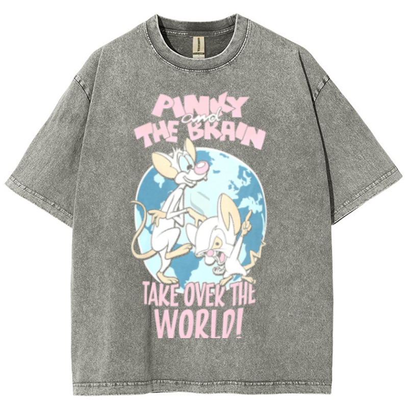 Pinky And The Brain Unisex Vintage Solid Wash Denim T-Shirts-Print-cool