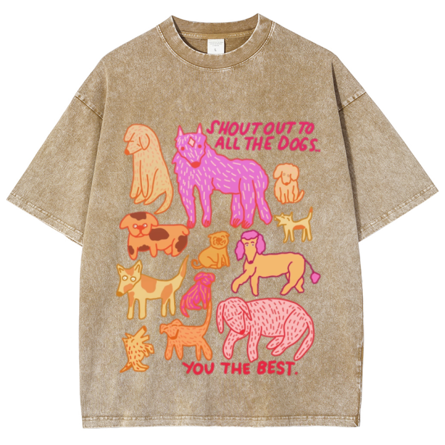 Shout Out To All The Dogs Unisex Oversized Print Vintage Wash Denim T-Shirt