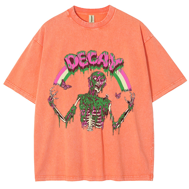 Decay Unisex Vintage Solid Wash Denim T-Shirts-Print-cool