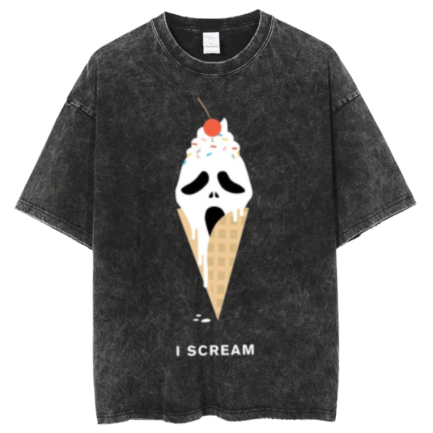 Iscream Unisex Oversized Print Vintage Wash Denim T-Shirt