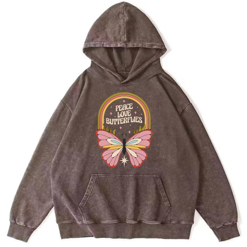 Peace Unisex Printed Casual Washed Hoodie Sweatshirt