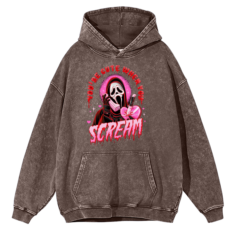 Cute Scream Unisex Printed Casual Washed Hoodie Sweatshirt-Print-cool