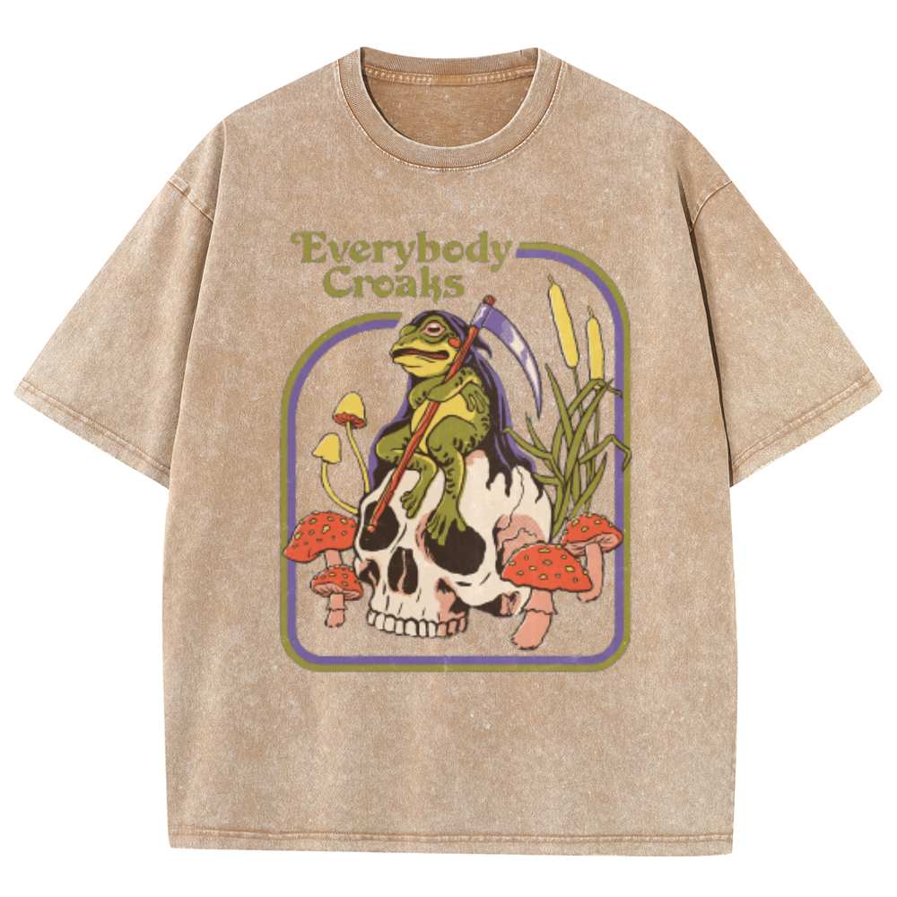 Everybody Croaks Unisex Oversized Print Vintage Wash Denim T-Shirt