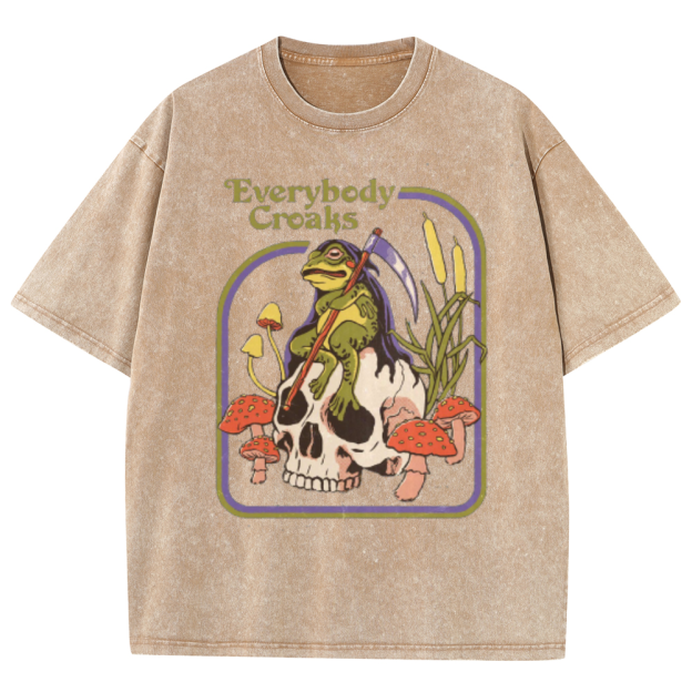 Everybody Croaks Unisex Oversized Print Vintage Wash Denim T-Shirt