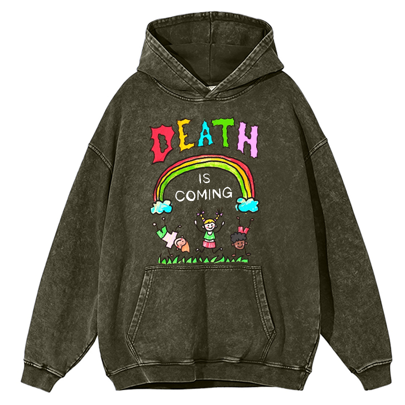Death Is Coming Unisex Printed Casual Washed Hoodie Sweatshirt-Print-cool