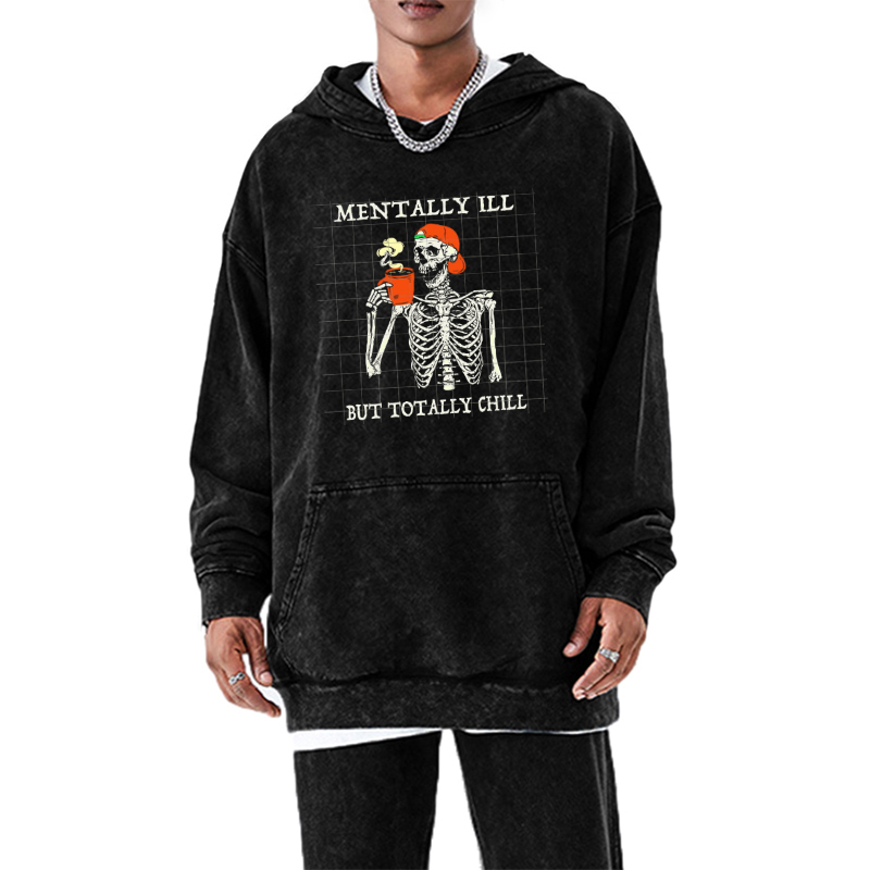 Mentally Ill Unisex Printed Casual Washed Hoodie Sweatshirt
