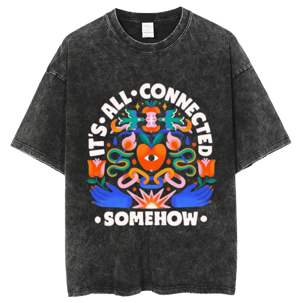 Somehow Unisex Oversized Print Vintage Wash Denim T-Shirt
