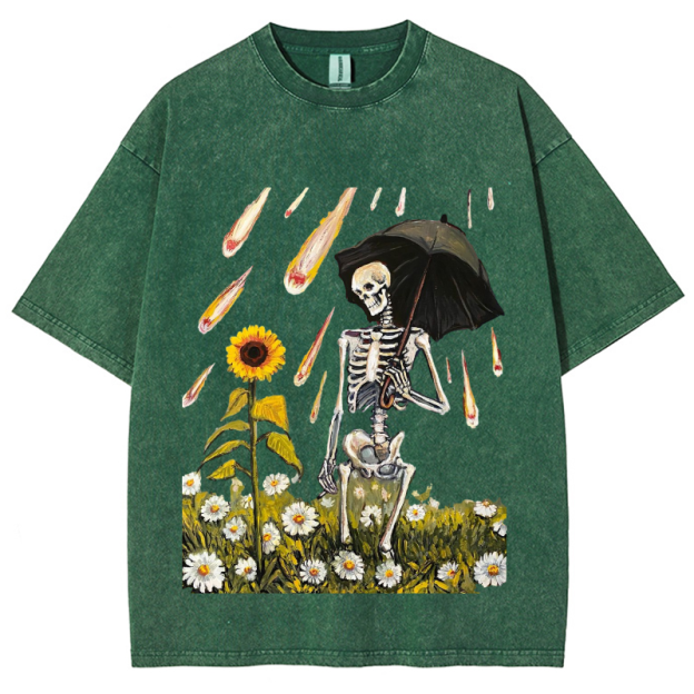 Sunflower Skull Unisex Vintage Wash Denim T-Shirts[💥Buy 4 get 5th 50%OFF]