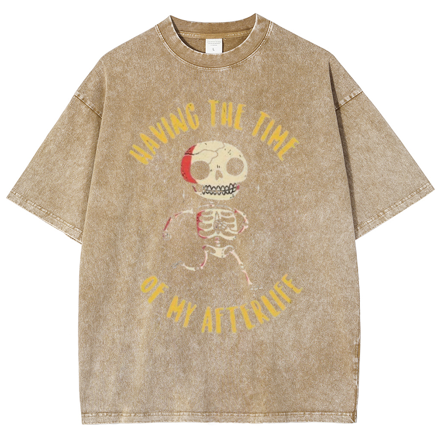 Having The Time Unisex Oversized Print Vintage Wash Denim T-Shirt