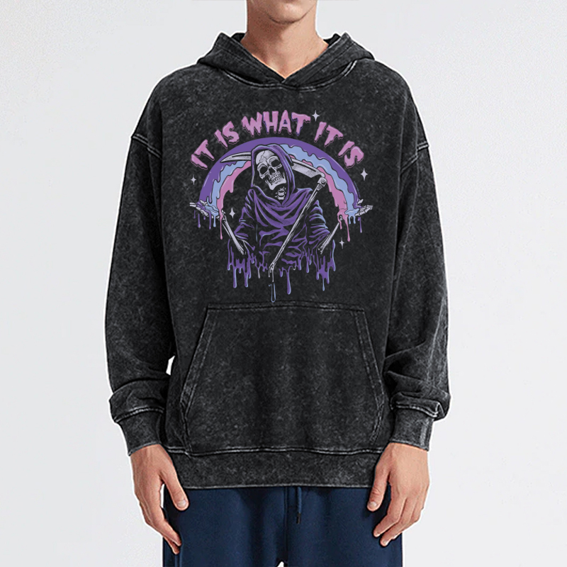 It Is What It Is Unisex Printed Casual Washed Hoodie Sweatshirt