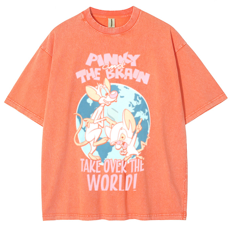 Pinky And The Brain Unisex Vintage Solid Wash Denim T-Shirts-Print-cool