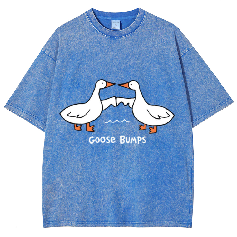 Goose Bumps Unisex Oversized Print Vintage Wash Denim T-Shirt