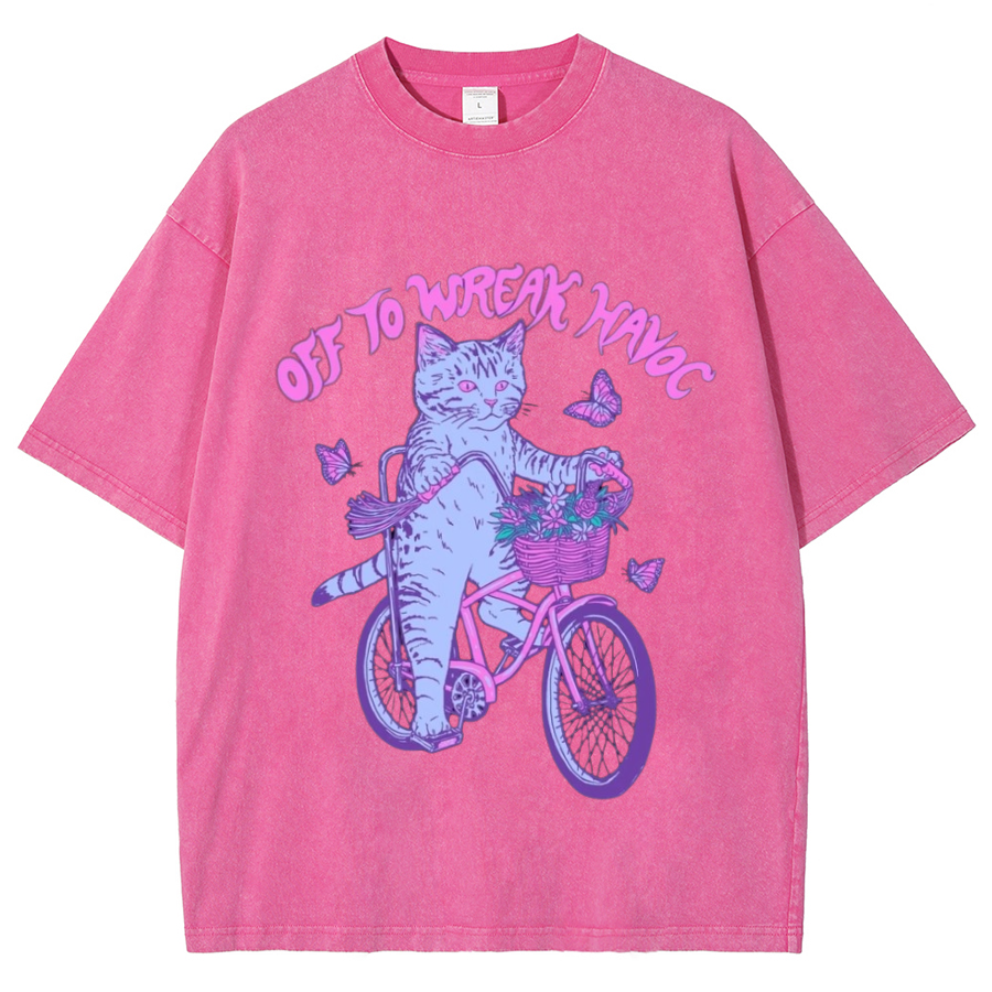 Off To Wreak Havoc Unisex Oversized Print Vintage Wash Denim T-Shirt