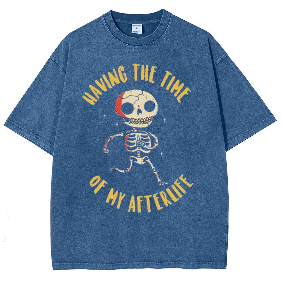 Having The Time Unisex Oversized Print Vintage Wash Denim T-Shirt