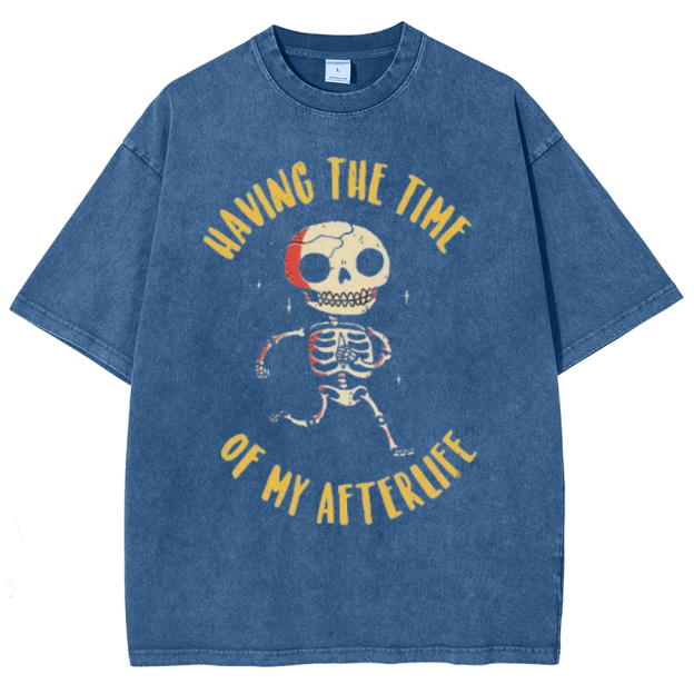 Having The Time Unisex Oversized Print Vintage Wash Denim T-Shirt