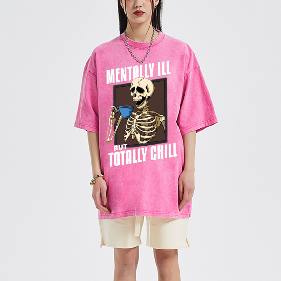 Totally Chill Unisex Oversized Print Vintage Wash Denim T-Shirt-Print-cool