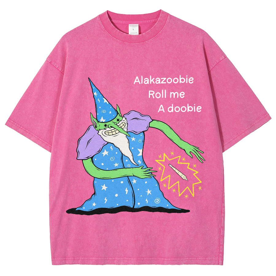 Roll Me Unisex Oversized Print Vintage Wash Denim T-Shirt