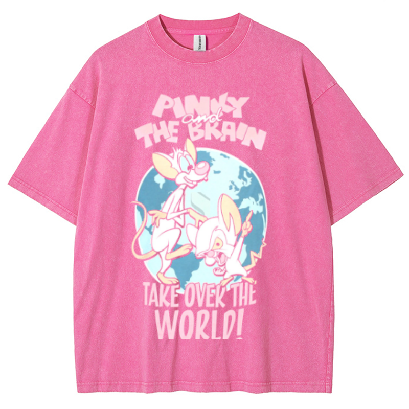 Pinky And The Brain Unisex Vintage Solid Wash Denim T-Shirts-Print-cool