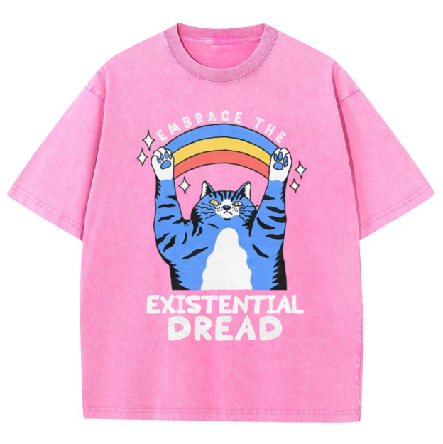 Embrace The Existential Dread Unisex Vintage Solid Wash Denim T-Shirts