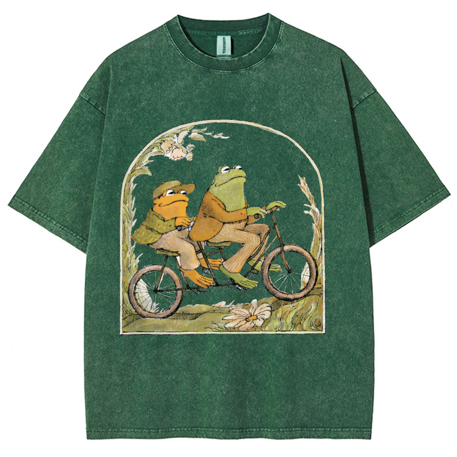 Frog and Toad Unisex Printed Retro Washed Short Sleeved T-Shirt-Print-cool