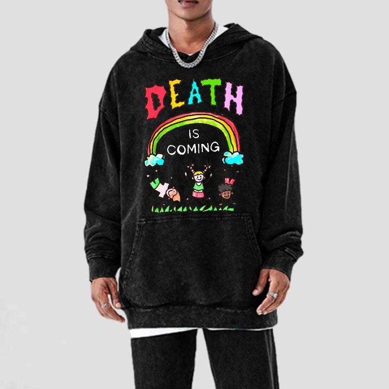Death Is Coming Unisex Printed Casual Washed Hoodie Sweatshirt-Print-cool