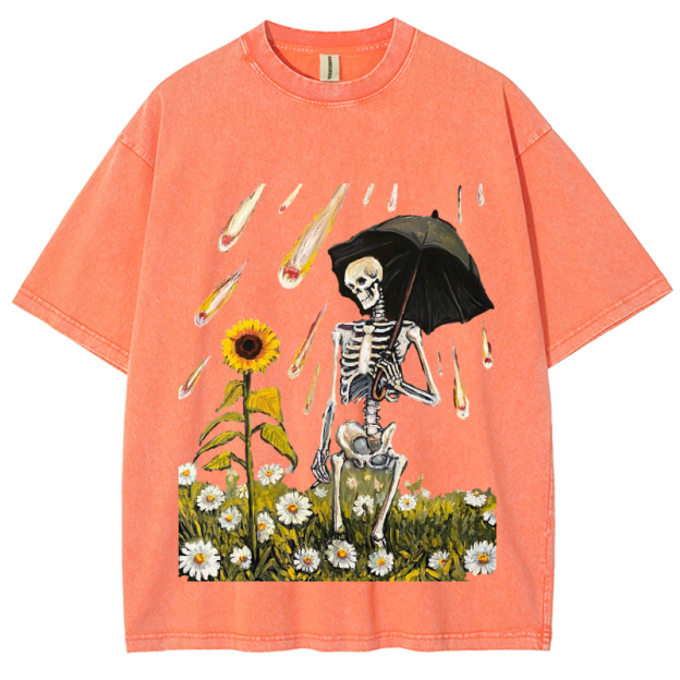 Sunflower Skull Unisex Vintage Wash Denim T-Shirts[💥Buy 4 get 5th 50%OFF]