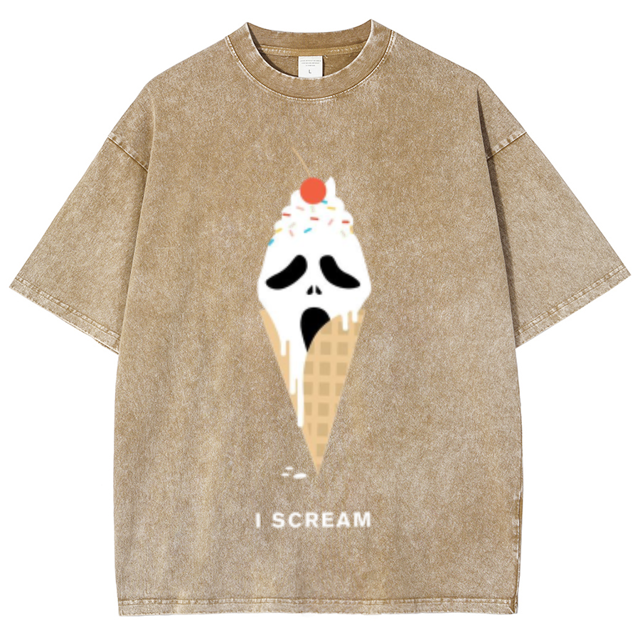 Iscream Unisex Oversized Print Vintage Wash Denim T-Shirt