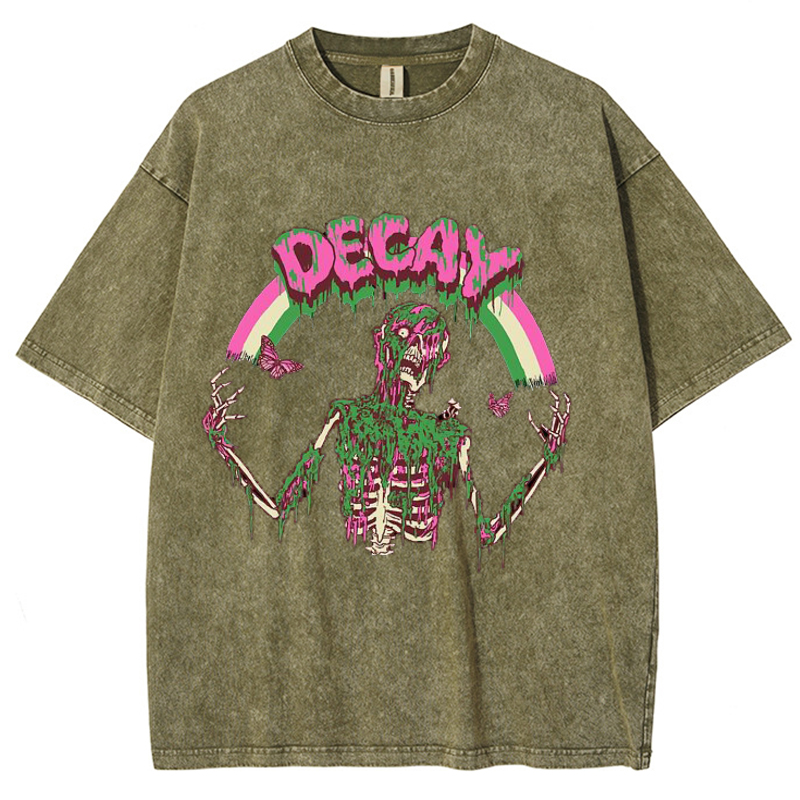 Decay Unisex Vintage Solid Wash Denim T-Shirts-Print-cool