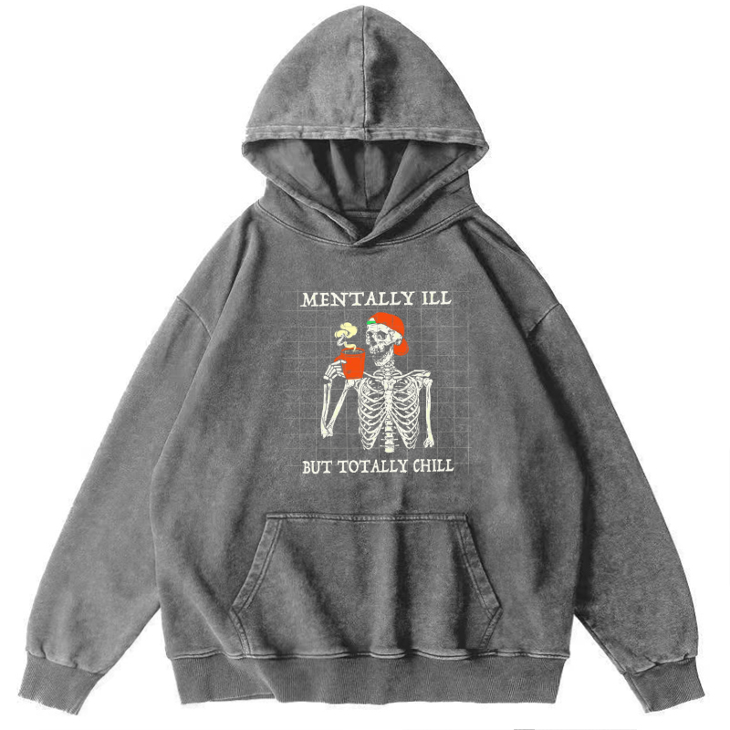 Mentally Ill Unisex Printed Casual Washed Hoodie Sweatshirt