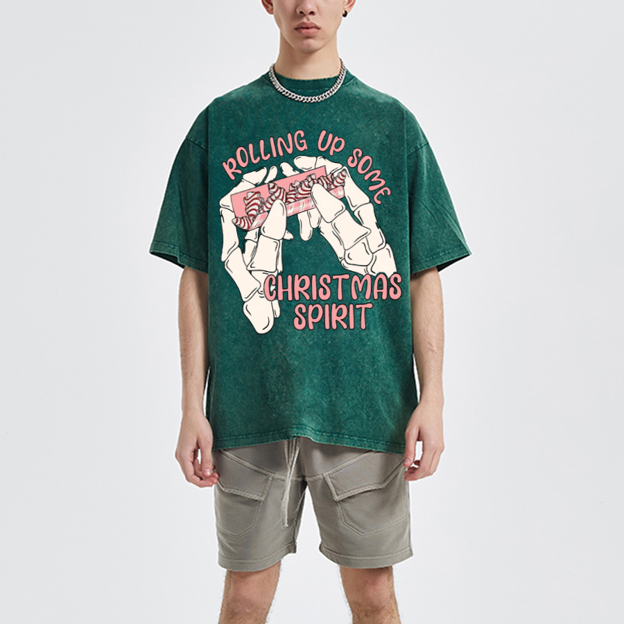 Rolling Up Unisex Oversized Print Vintage Wash Denim T-Shirt-Print-cool