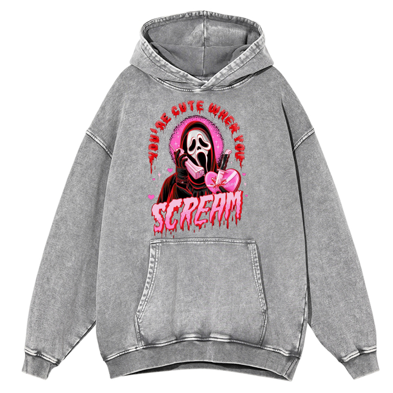 Cute Scream Unisex Printed Casual Washed Hoodie Sweatshirt-Print-cool