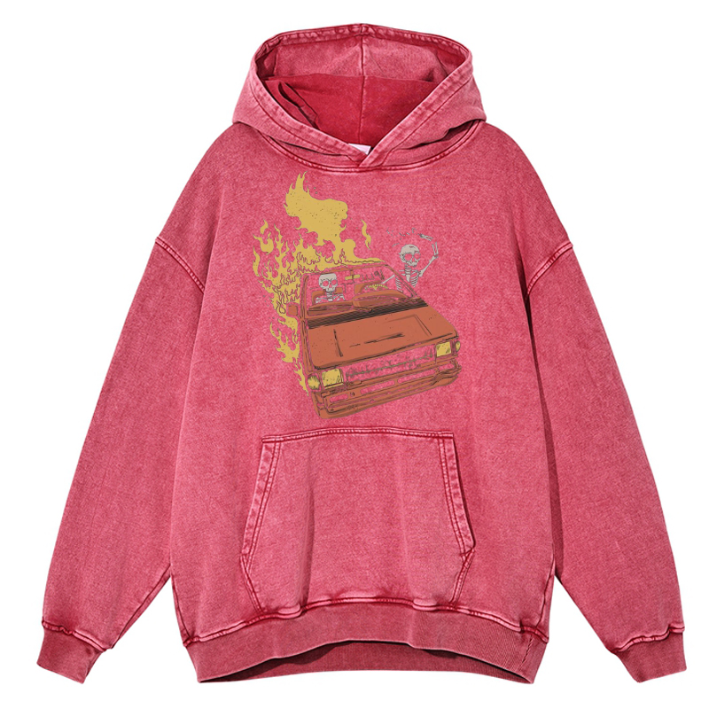 Skull Car Unisex Printed Casual Washed Hoodie Sweatshirt-Print-cool