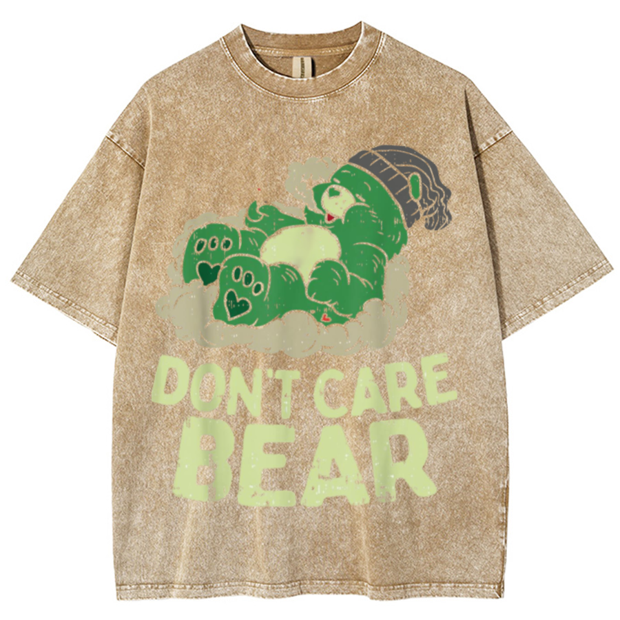 Bear Smoking Unisex Printed Retro Washed Short Sleeved T-Shirt-Print-cool