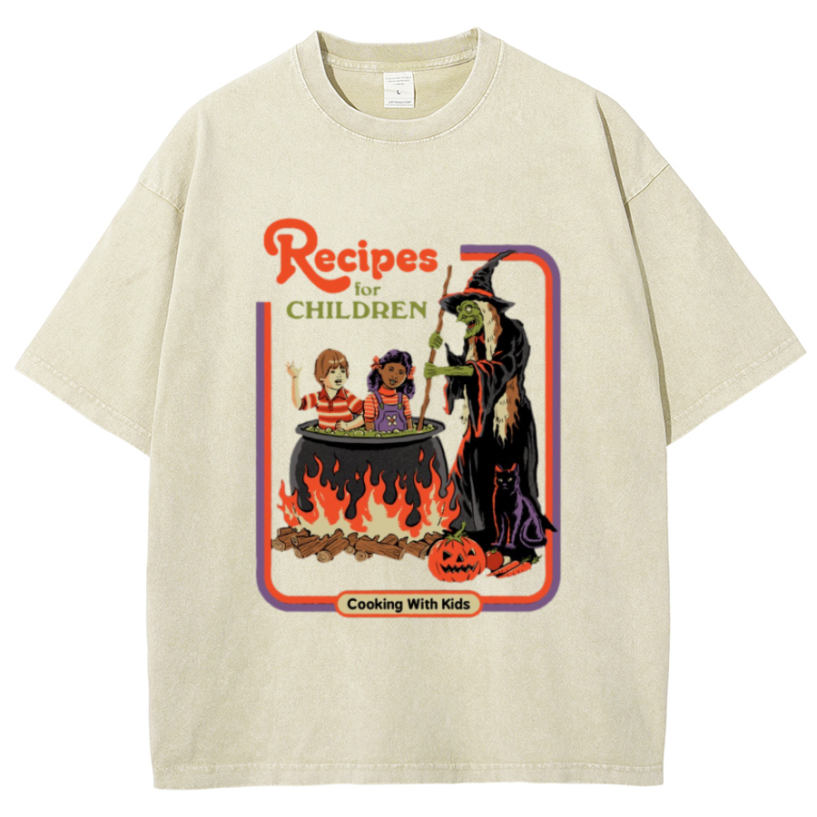 Recipes For Children Wizard Unisex Oversized Print Vintage Wash Denim T-Shirt