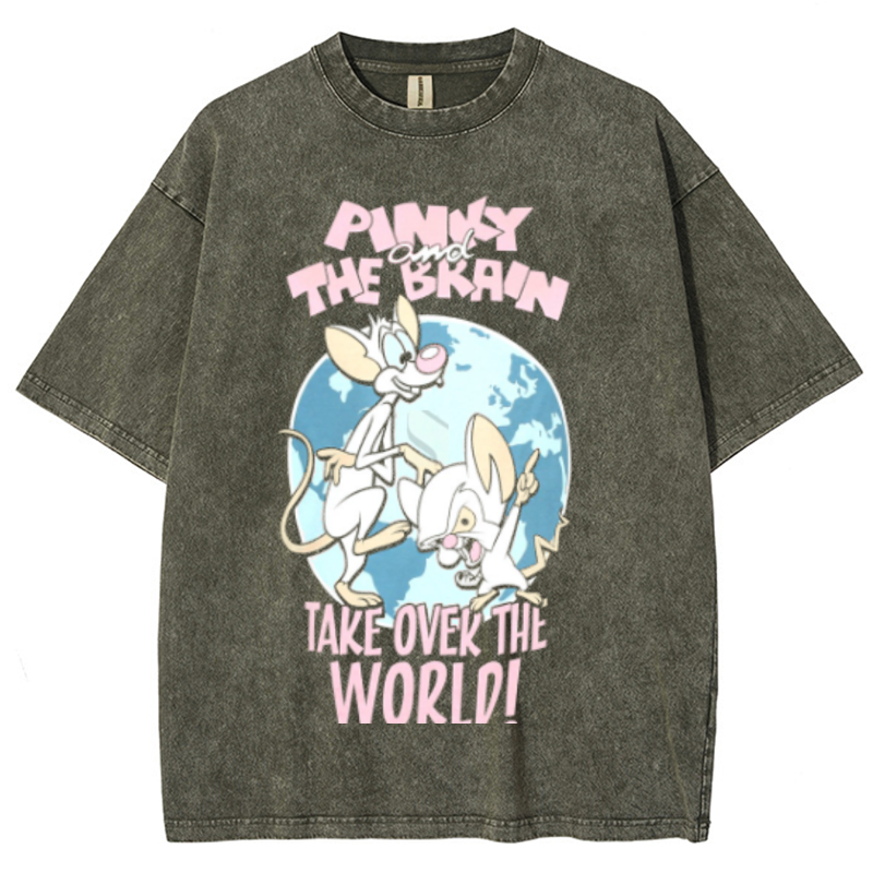 Pinky And The Brain Unisex Vintage Solid Wash Denim T-Shirts-Print-cool