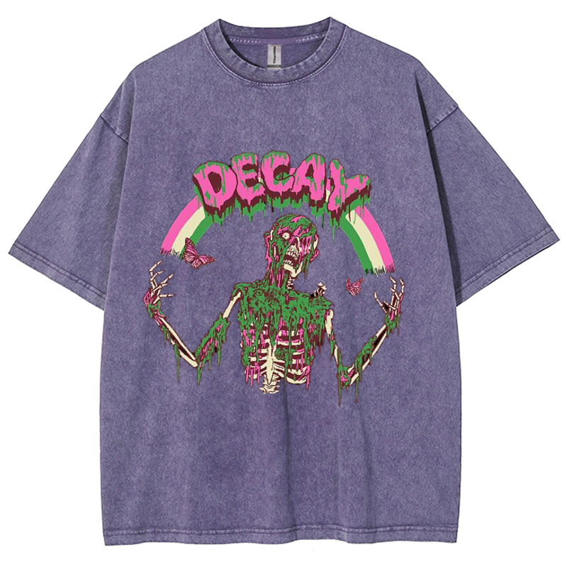 Decay Unisex Vintage Solid Wash Denim T-Shirts-Print-cool