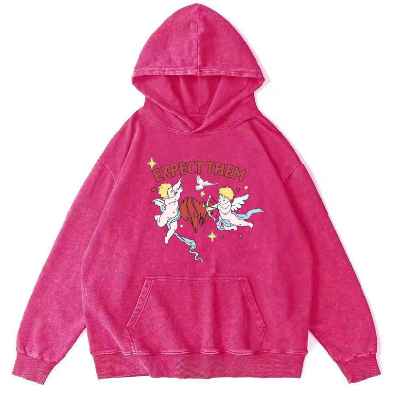 Expect Them Unisex Printed Casual Washed Hoodie Sweatshirt