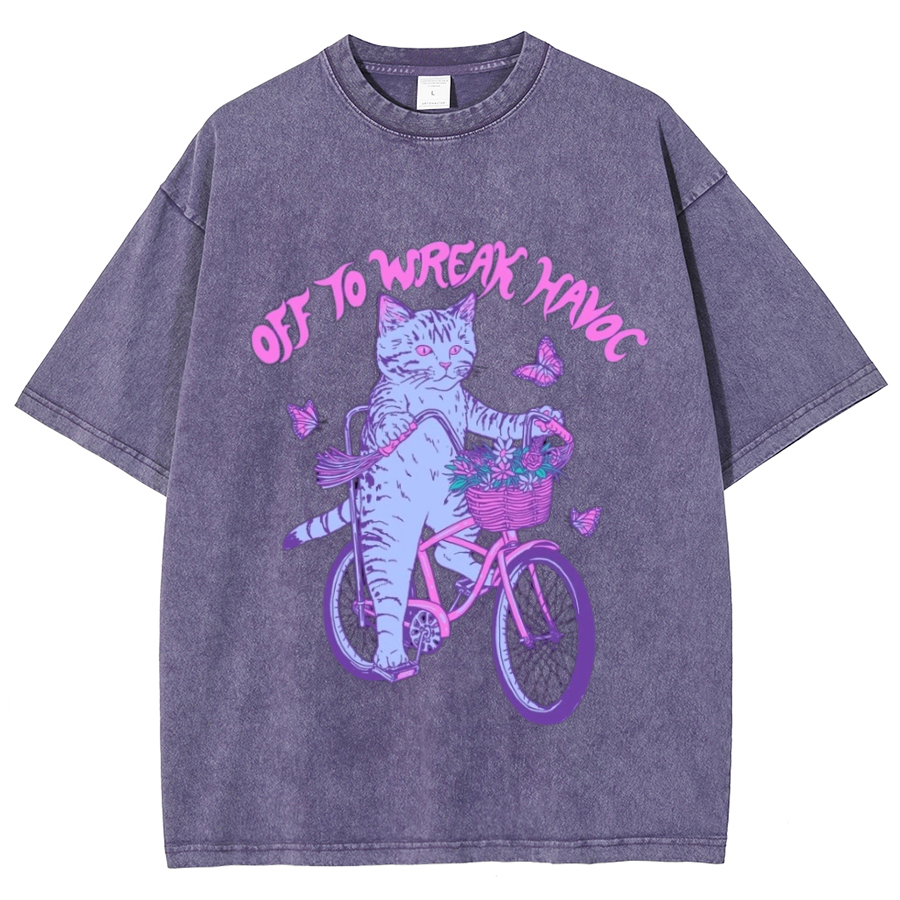 Off To Wreak Havoc Unisex Oversized Print Vintage Wash Denim T-Shirt