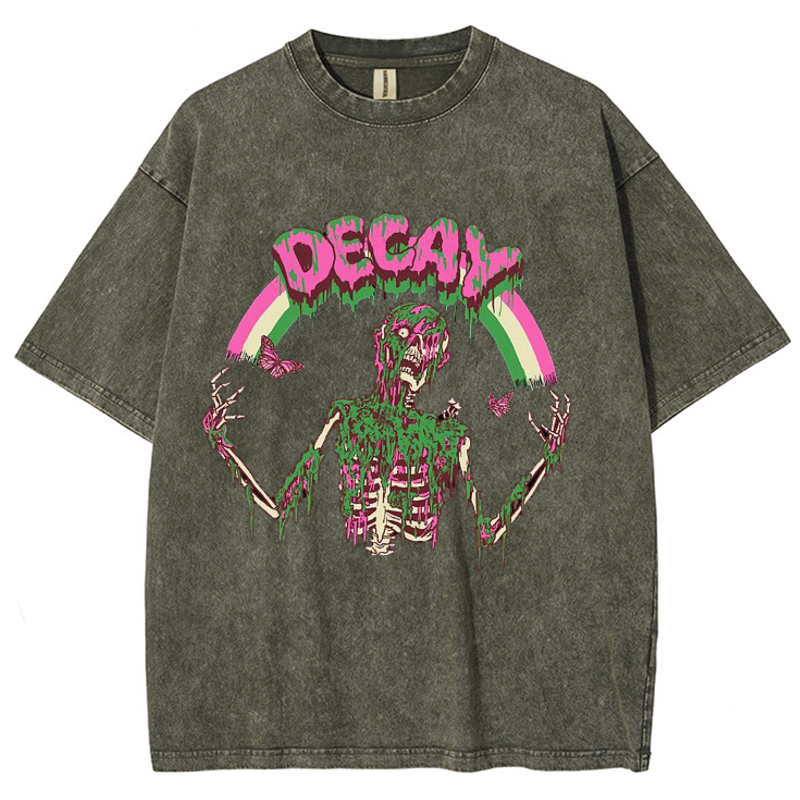 Decay Unisex Vintage Solid Wash Denim T-Shirts-Print-cool