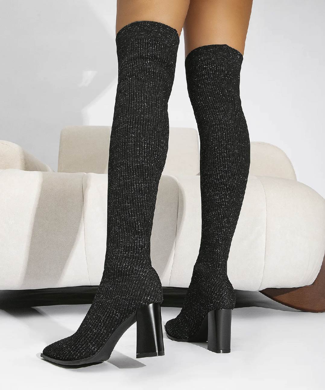 MOUSSE FIT Women Knit Comfort Chunky Over Knee Boots