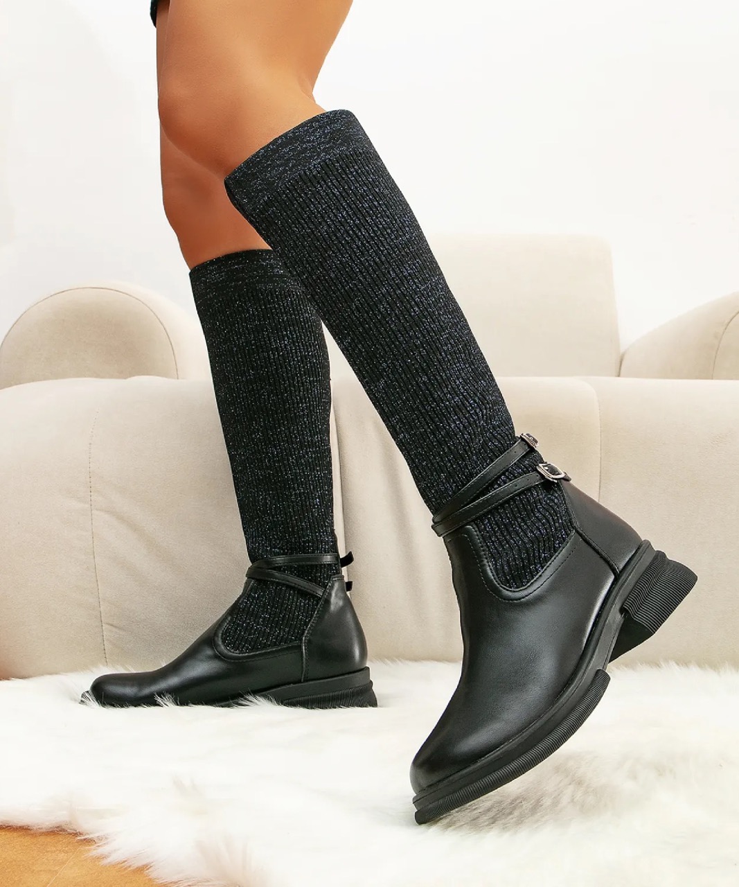 Mousse Fit Women Double Strap Decor High Boots