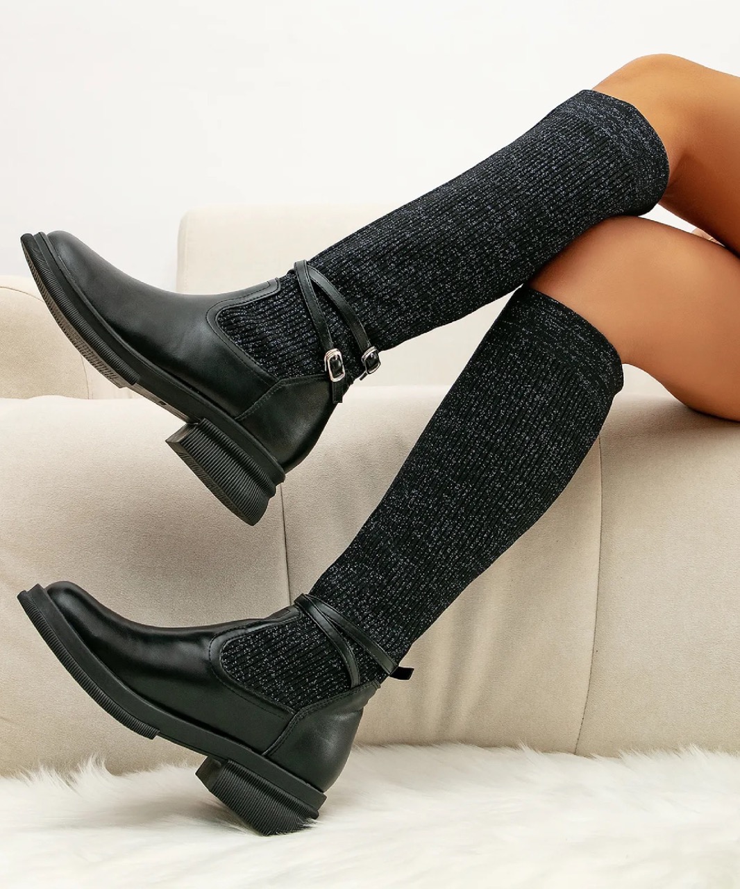 Mousse Fit Women Double Strap Decor High Boots