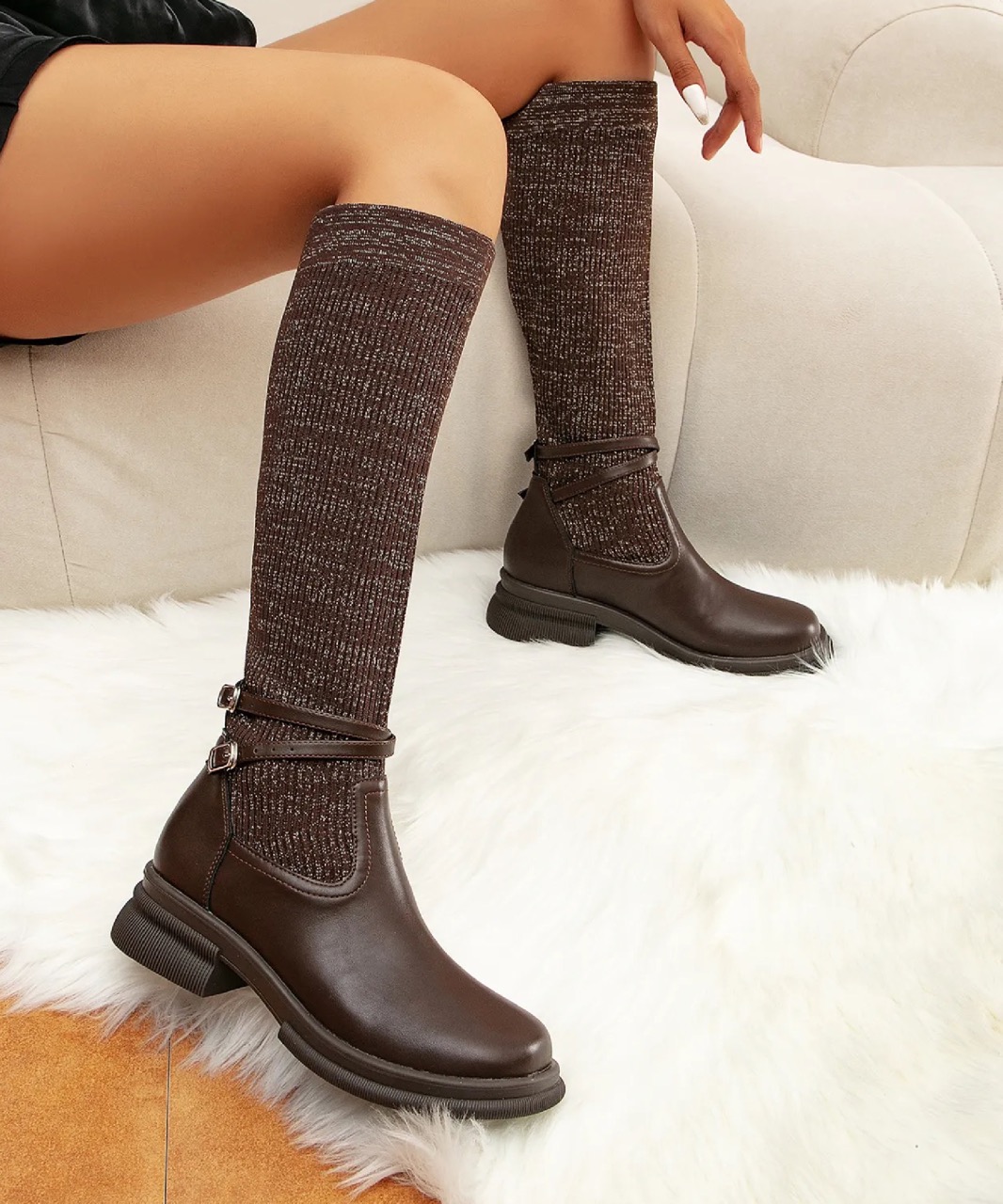 Mousse Fit Women Double Strap Decor High Boots