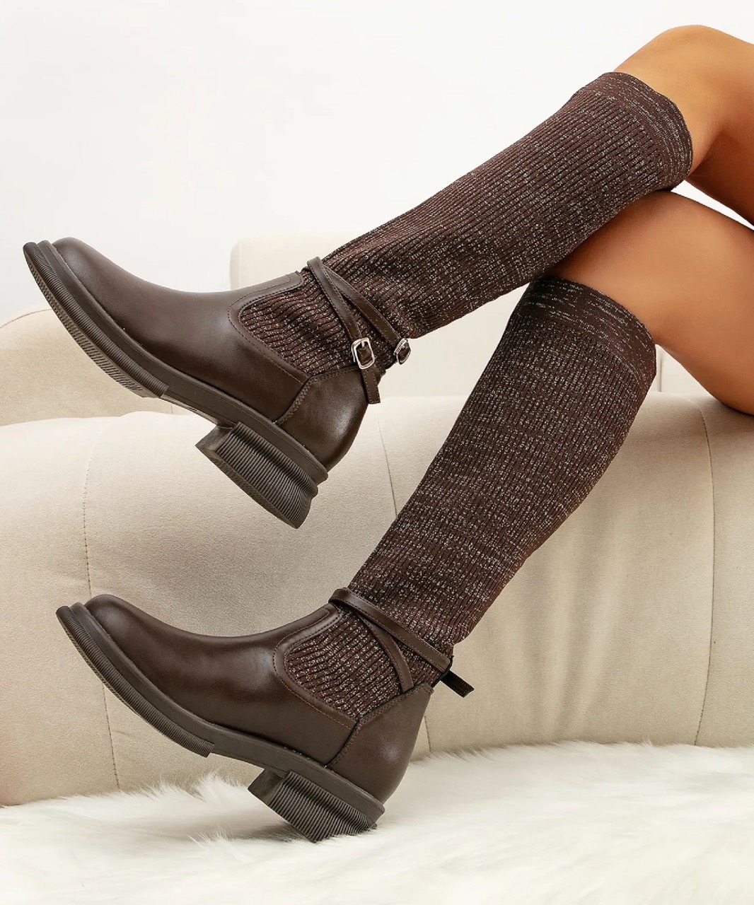 Mousse Fit Women Double Strap Decor High Boots