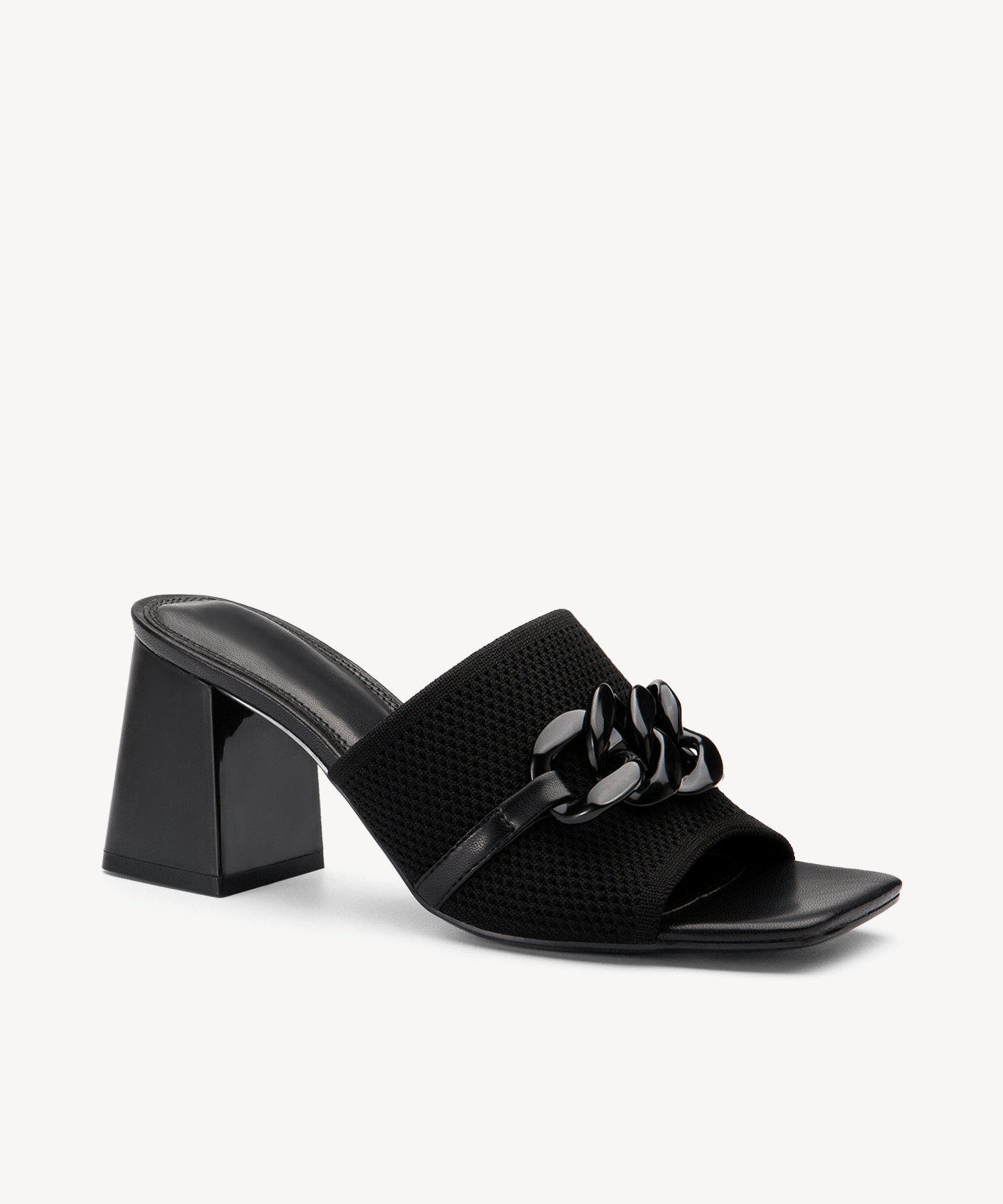 MOUSSE FIT Elegant Square Toe Chain Heeled Sandals