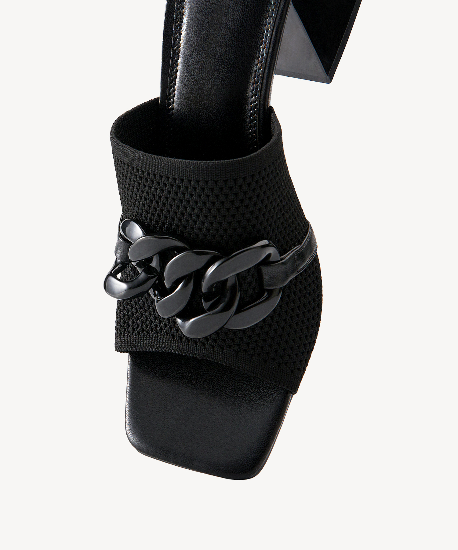 MOUSSE FIT Elegant Square Toe Chain Heeled Sandals