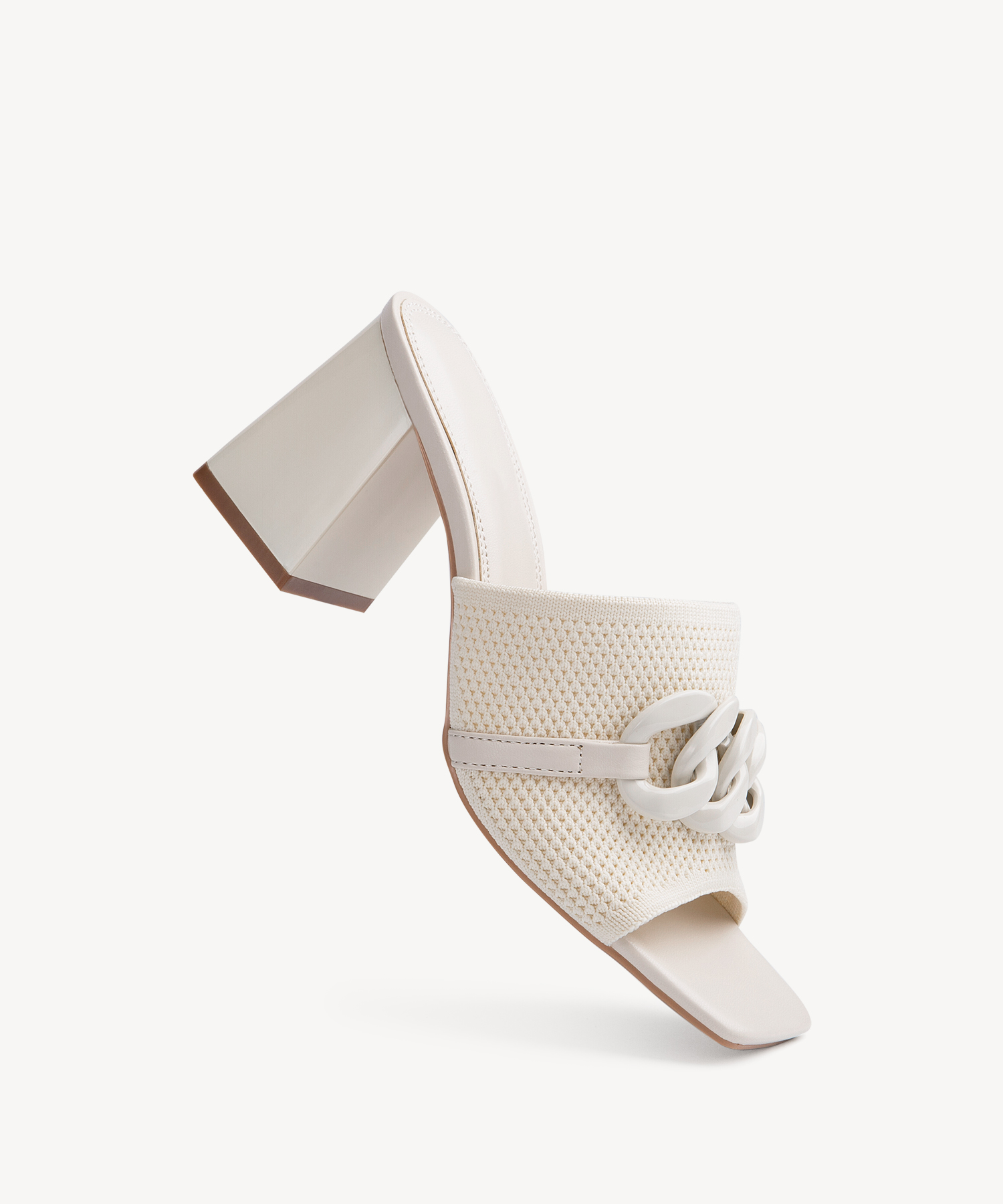 MOUSSE FIT Elegant Square Toe Chain Heeled Sandals