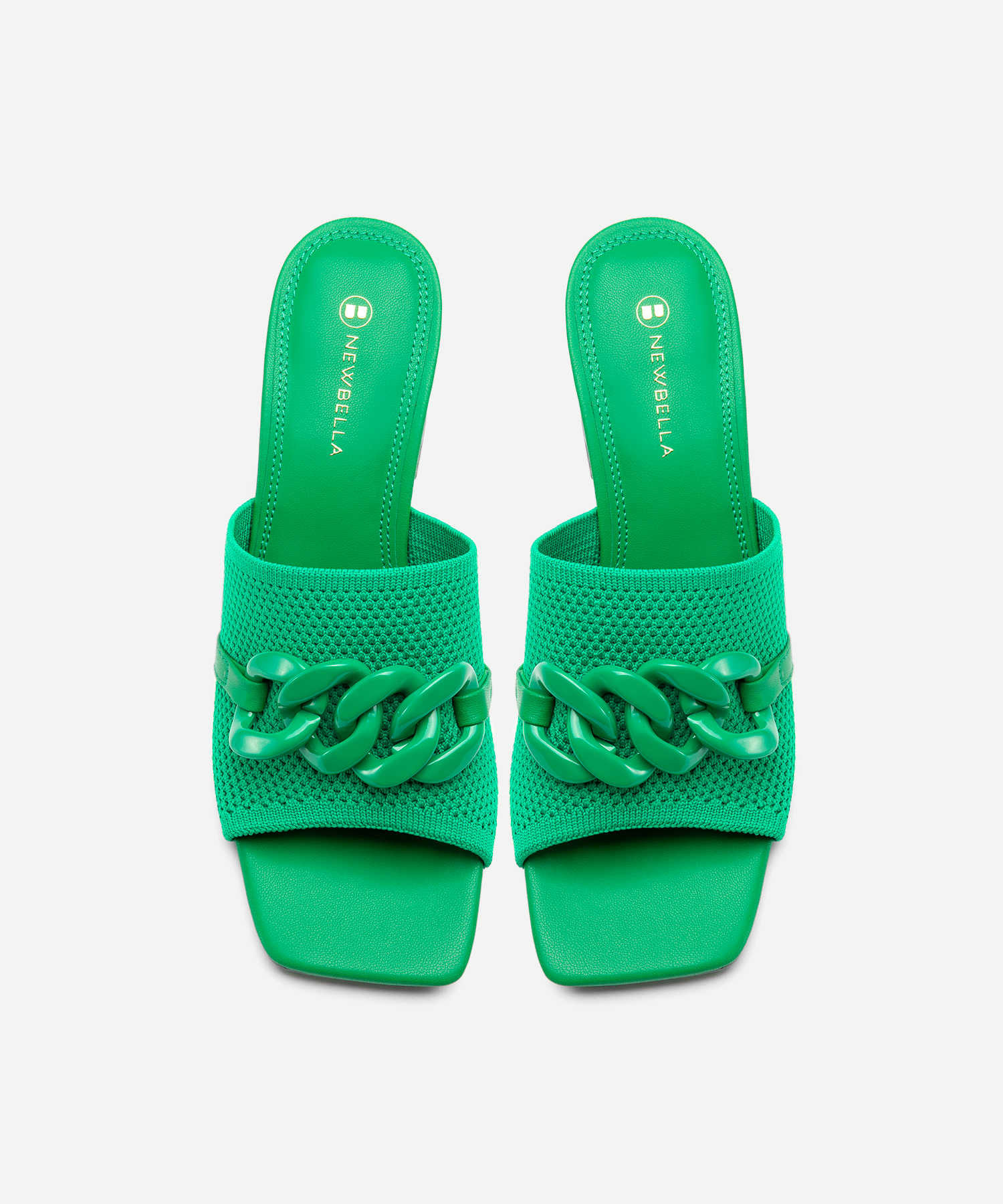 MOUSSE FIT Elegant Square Toe Chain Heeled Sandals