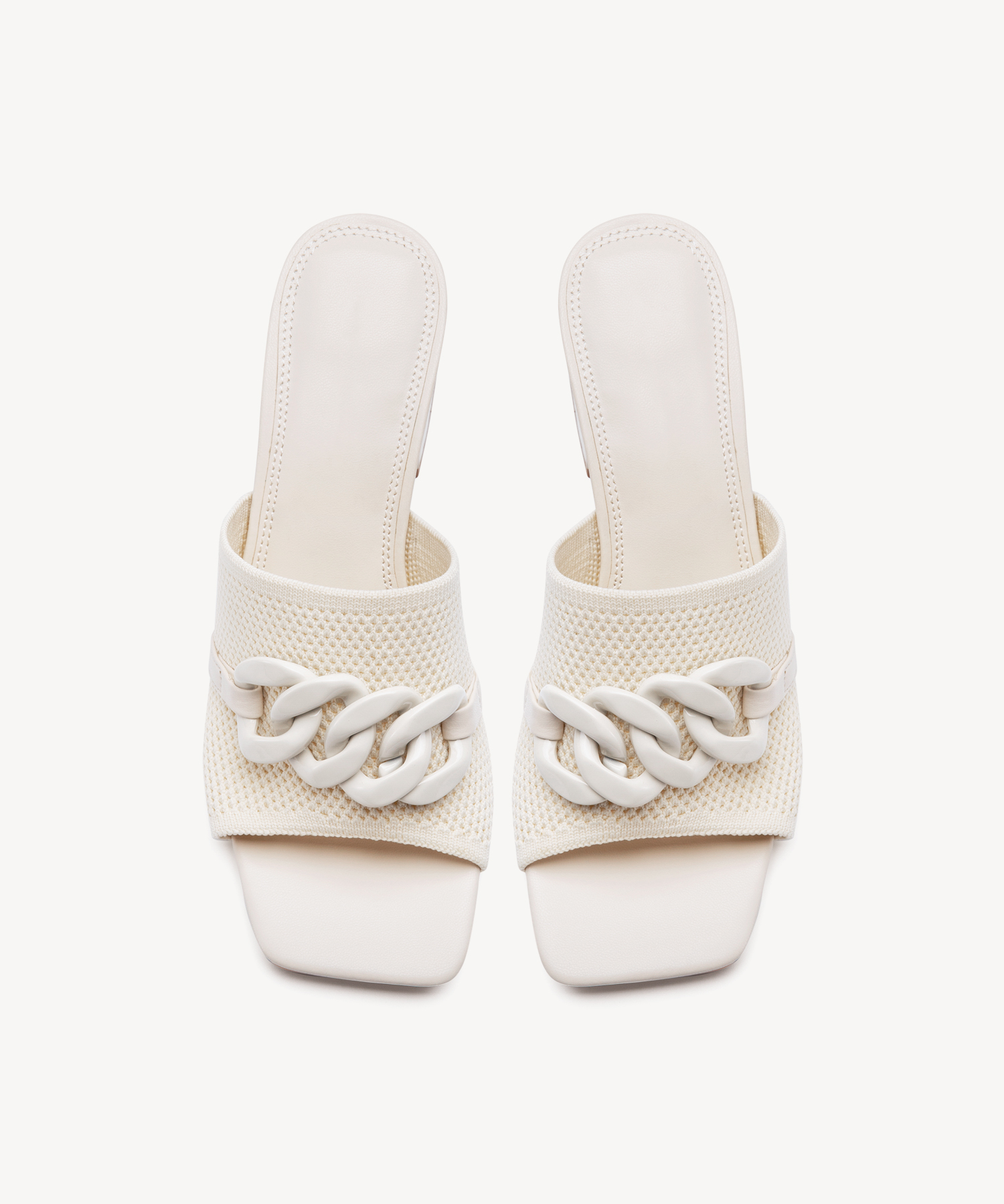 MOUSSE FIT Elegant Square Toe Chain Heeled Sandals