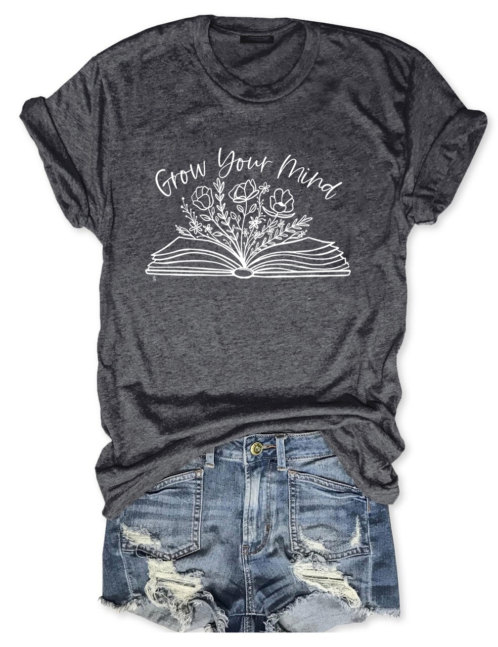 Grow Your Mind Floral Book T-Shirt